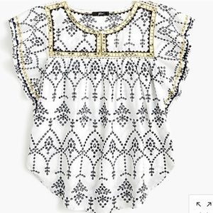J Crew embroidered shirt with flutter sleeves